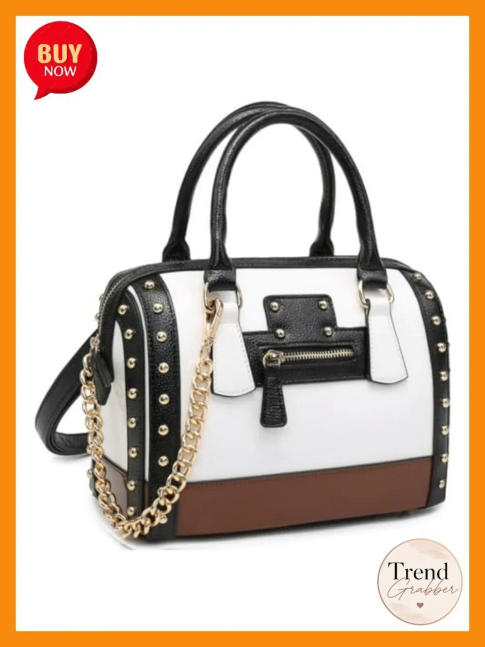 Shiny Patent Faux Leather Barrel Top Handle Satchel Shoulder Bag with Rivet